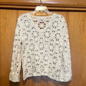 Tribal Jeans Cream Crochet Vneck Knit Sweater Size Medium Large